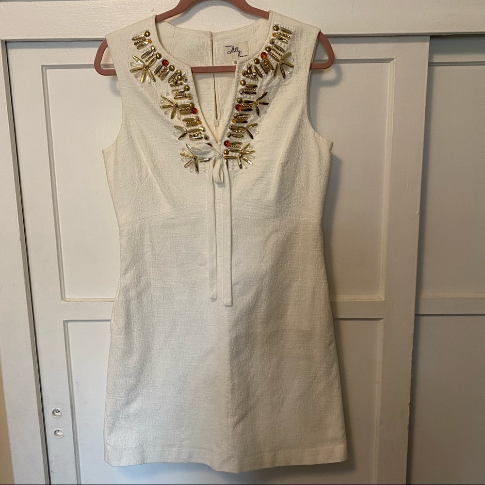 Milly of New York mini cream color summer dress with beading.